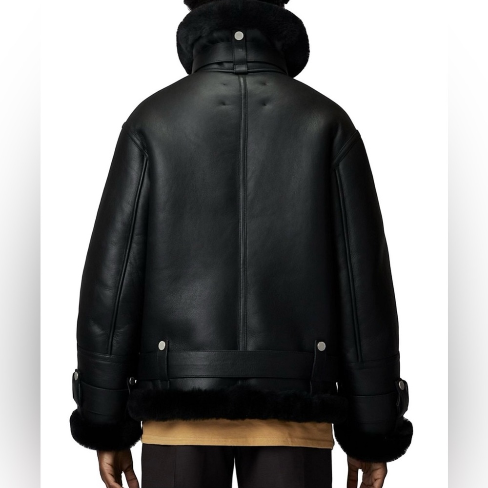 The Arrivals Moya Leather & Shearling Moto Jacket M - Picture 3 of 6
